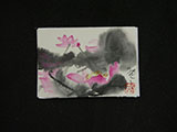 ACEO-F0498 Pink Lotus with Grey Ink Leaves