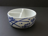 Blue and White Porcelain Brush Basin with 3 Wells