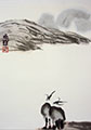 Qi Baishi Style Landscape with Two Blue Herons 9x12 (gift painting)
