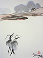 Qi Baishi Style Landscape with Two Blue Herons #2 10x13.5 gift painting