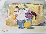 Pumpkins with Strawmen 8x11.5