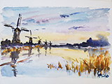 Wind Mills in Sunset 7x10