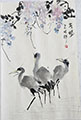 Spring Delight - three blue herons with wisterias