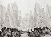 Pouring Ink Landscape Painting with Flying Birds (2025)