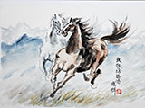 Two Running Horses on Grassland - Homage to Xu Beihong