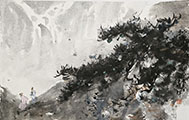 Figures in Landscape with Pines and Waterfall