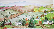 Watercolor Landscape on Silk Paper Remake of Grandma Moses